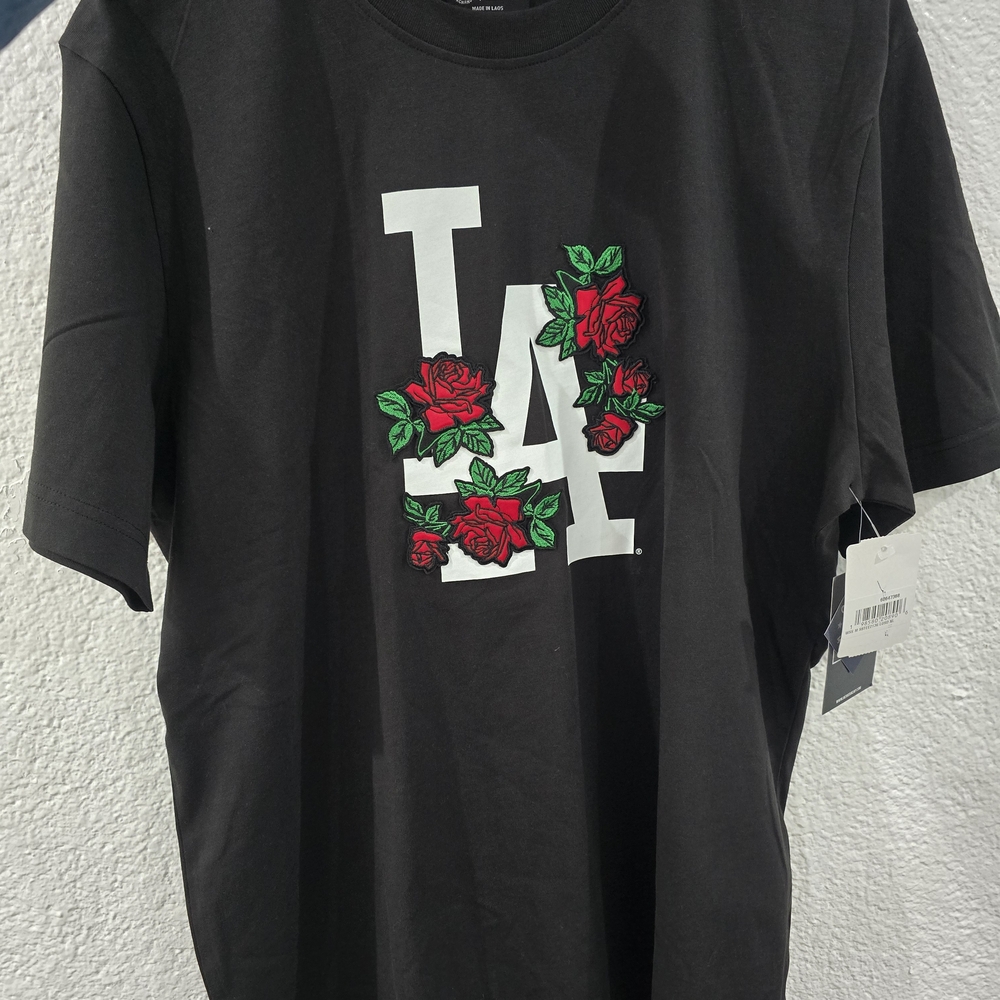Black Graphic T-Shirt with Red Rose Design